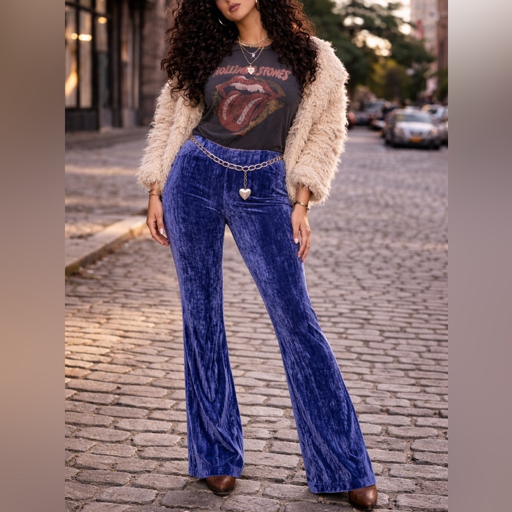 Fabulous Blue Velvet Flared Pants